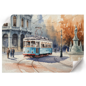 Modern wall art poster depicting a city tram