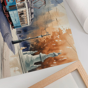 Modern wall art poster depicting a city tram