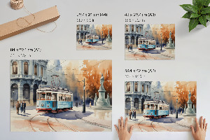 Modern wall art poster depicting a city tram