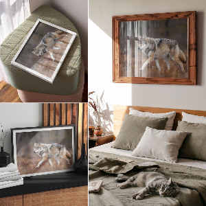 Canvas poster with a wolf in a natural landscape