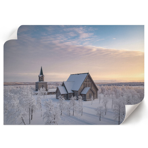 Canvas poster showing a winter church scene