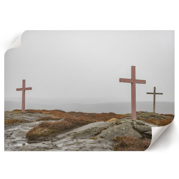 Modern wall art poster featuring a foggy landscape