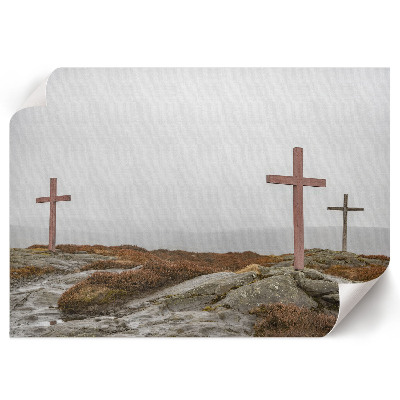 Modern wall art poster featuring a foggy landscape