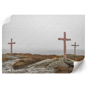 Modern wall art poster featuring a foggy landscape
