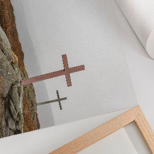 Modern wall art poster featuring a foggy landscape