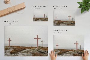 Modern wall art poster featuring a foggy landscape