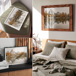 Modern wall art poster depicting an autumn landscape