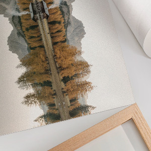 Modern wall art poster depicting an autumn landscape