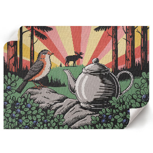 Modern wall art poster depicting a forest camping scene