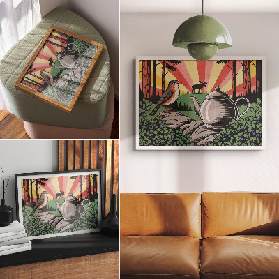 Modern wall art poster depicting a forest camping scene