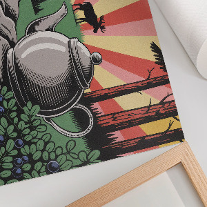 Modern wall art poster depicting a forest camping scene
