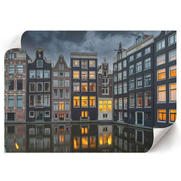 Modern wall art poster depicting a city canal