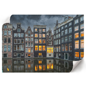 Modern wall art poster depicting a city canal