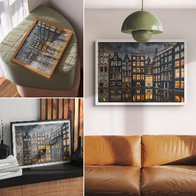 Modern wall art poster depicting a city canal