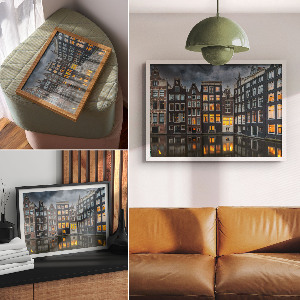 Modern wall art poster depicting a city canal