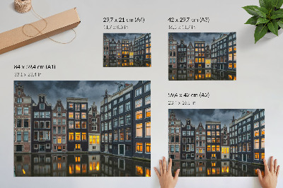 Modern wall art poster depicting a city canal