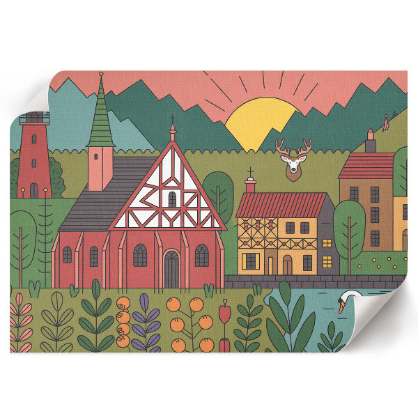 Modern wall art poster depicting a rural landscape