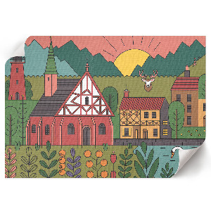 Modern wall art poster depicting a rural landscape
