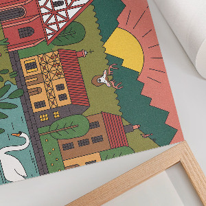 Modern wall art poster depicting a rural landscape