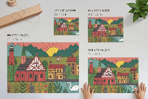 Modern wall art poster depicting a rural landscape