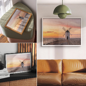 Wall poster featuring a seaside windmill