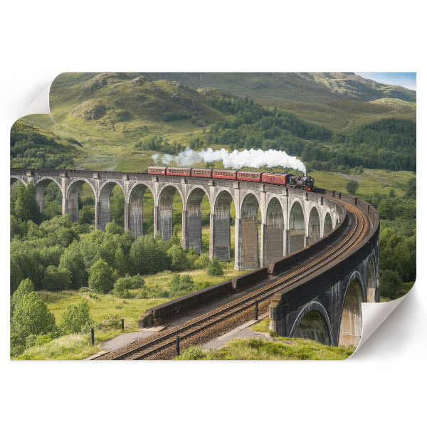 Modern wall art poster depicting a train on a viaduct