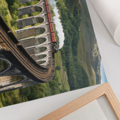 Modern wall art poster depicting a train on a viaduct