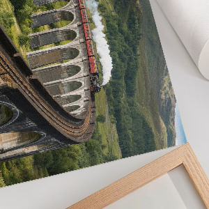 Modern wall art poster depicting a train on a viaduct