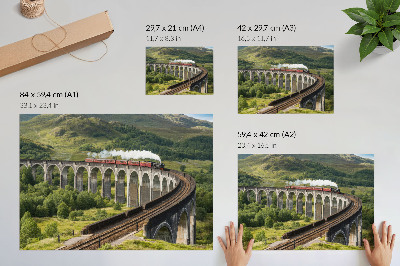 Modern wall art poster depicting a train on a viaduct