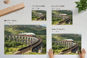 Modern wall art poster depicting a train on a viaduct