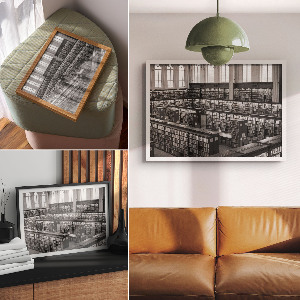 Modern wall art poster depicting a library interior