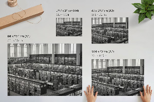 Modern wall art poster depicting a library interior