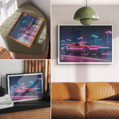 Wall poster featuring a neon car illustration
