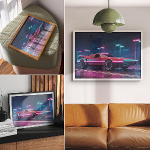 Wall poster featuring a neon car illustration