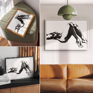 Modern wall art poster featuring a black and white study of the human body