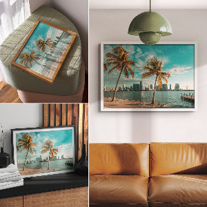 Modern wall art poster with a tropical landscape