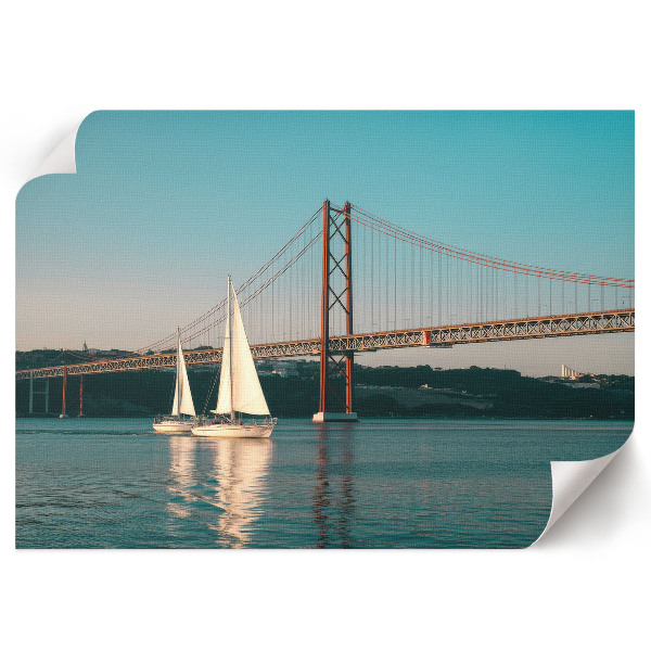 Modern wall art poster featuring a bridge with sailboats