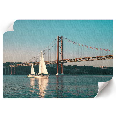 Modern wall art poster featuring a bridge with sailboats