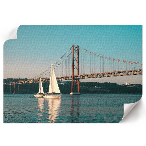 Modern wall art poster featuring a bridge with sailboats