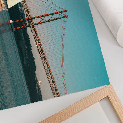 Modern wall art poster featuring a bridge with sailboats