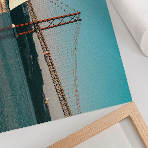 Modern wall art poster featuring a bridge with sailboats