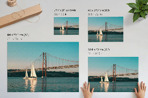 Modern wall art poster featuring a bridge with sailboats