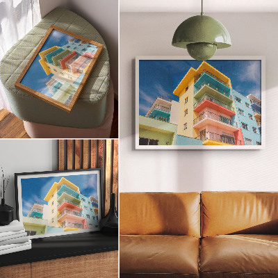 Premium wall art featuring colorful buildings