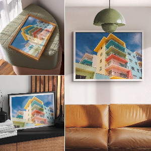Premium wall art featuring colorful buildings