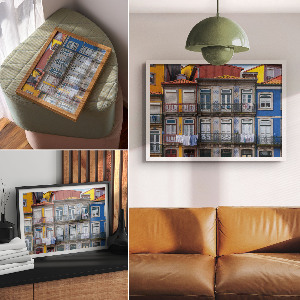 Canvas poster featuring colorful tenement houses