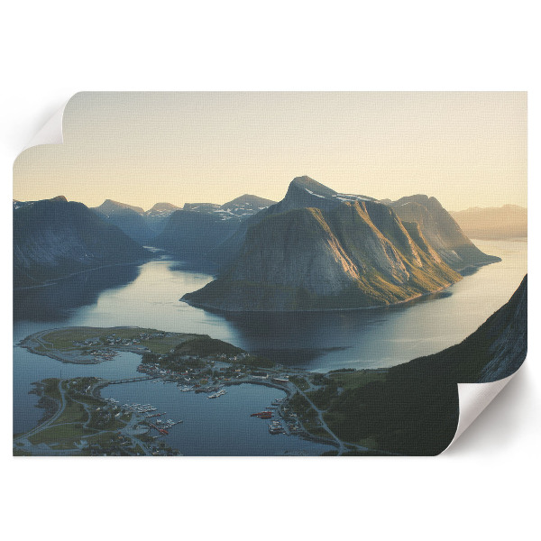 Canvas poster depicting mountain fjords
