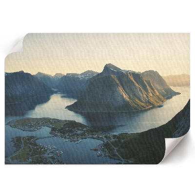 Canvas poster depicting mountain fjords