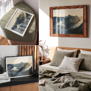 Canvas poster depicting mountain fjords