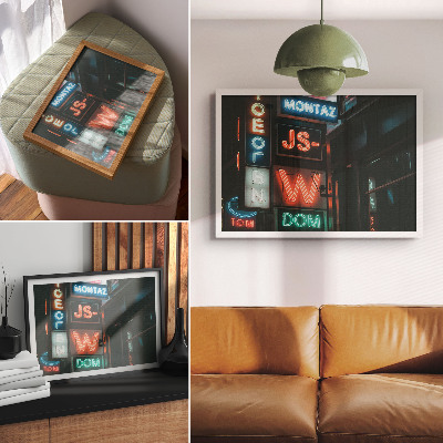 Modern wall art poster featuring neon city lights