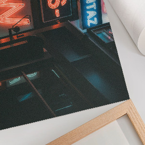 Modern wall art poster featuring neon city lights